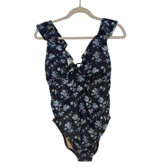 NWT A Pea in the Pod Ruffled Maternity One
Piece Floral Swimsuit Blue Size S - Picture 1 of 6